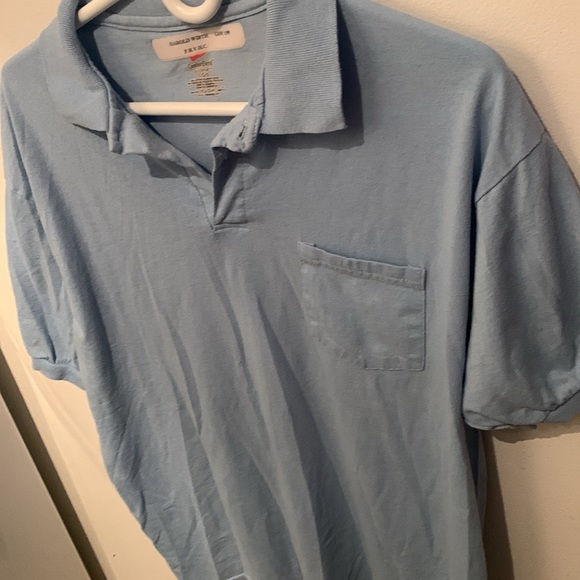 Ultra Soft Hanes EcoSmart Comfort Blend Sky Blue Polo Shirt SZ Large - Picture 2 of 7